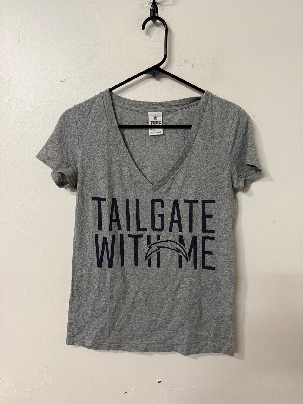 PINK Victoria's Secret Gray V-Neck 'Tailgate With Me' Tee 2013